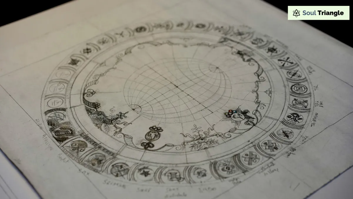An astrology chart beside a clock and location notes, illustrating why birth time and place are used together